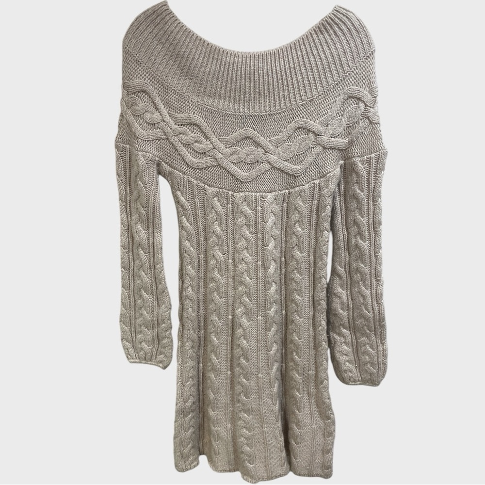 VTG Moda International Victoria Secret Tan Cable Knit Sweater Dress Size Small - Picture 4 of 9